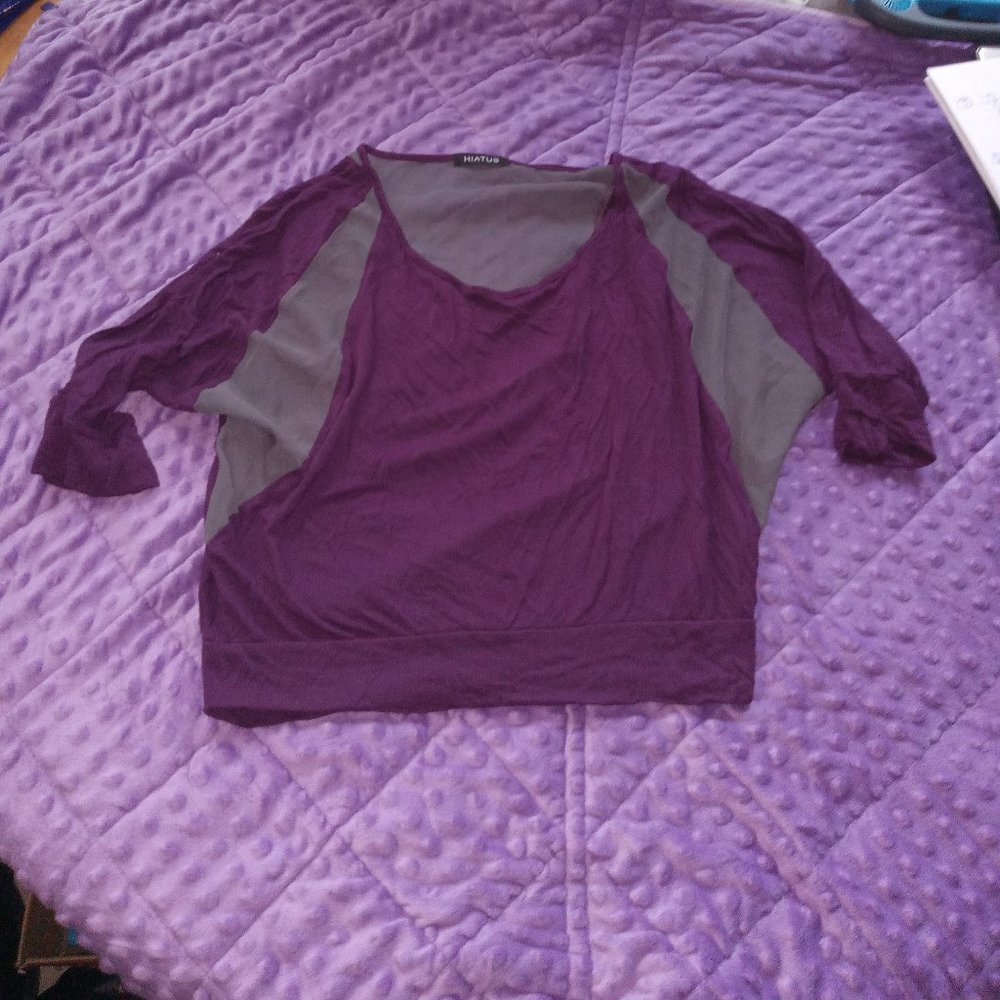 Hiatus Purple and Gray Crop Top 1/2 Sleeve Small Offers Welcome